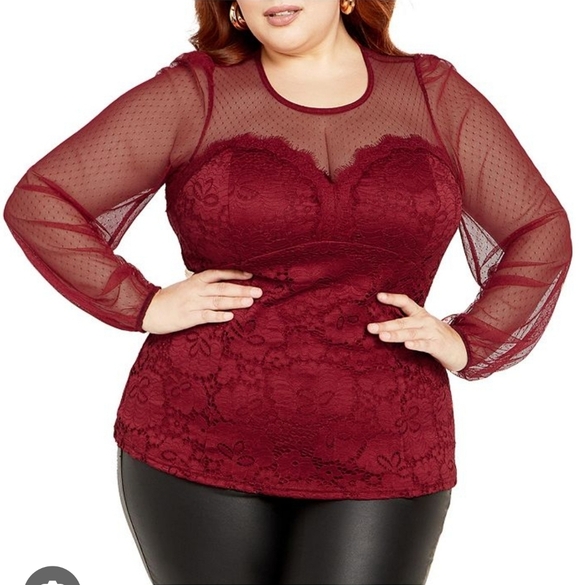 🍁🍂NWOT CITY CHIC 22 RUBY LACE BLOUSE - Picture 5 of 6